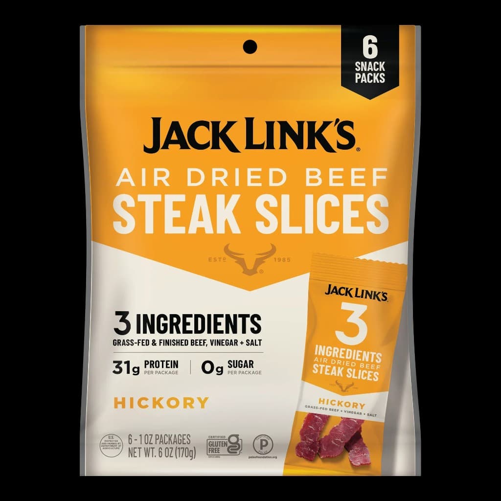 Air Dried Beef Steak Slices - Hickory (6 Snack Packs) front packaging