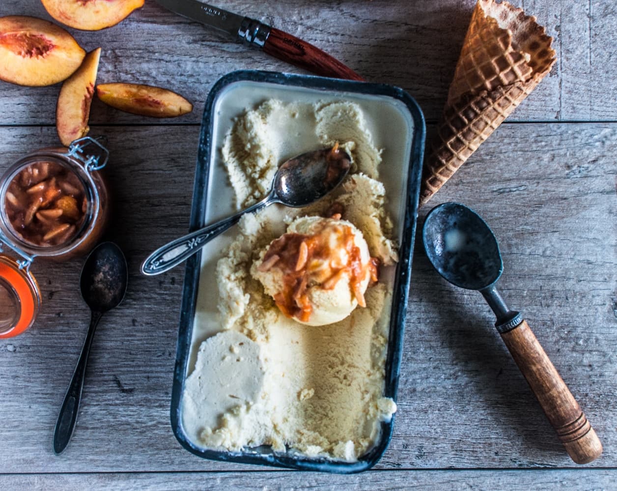 Smoked Peach Brown Butter Frozen Custard